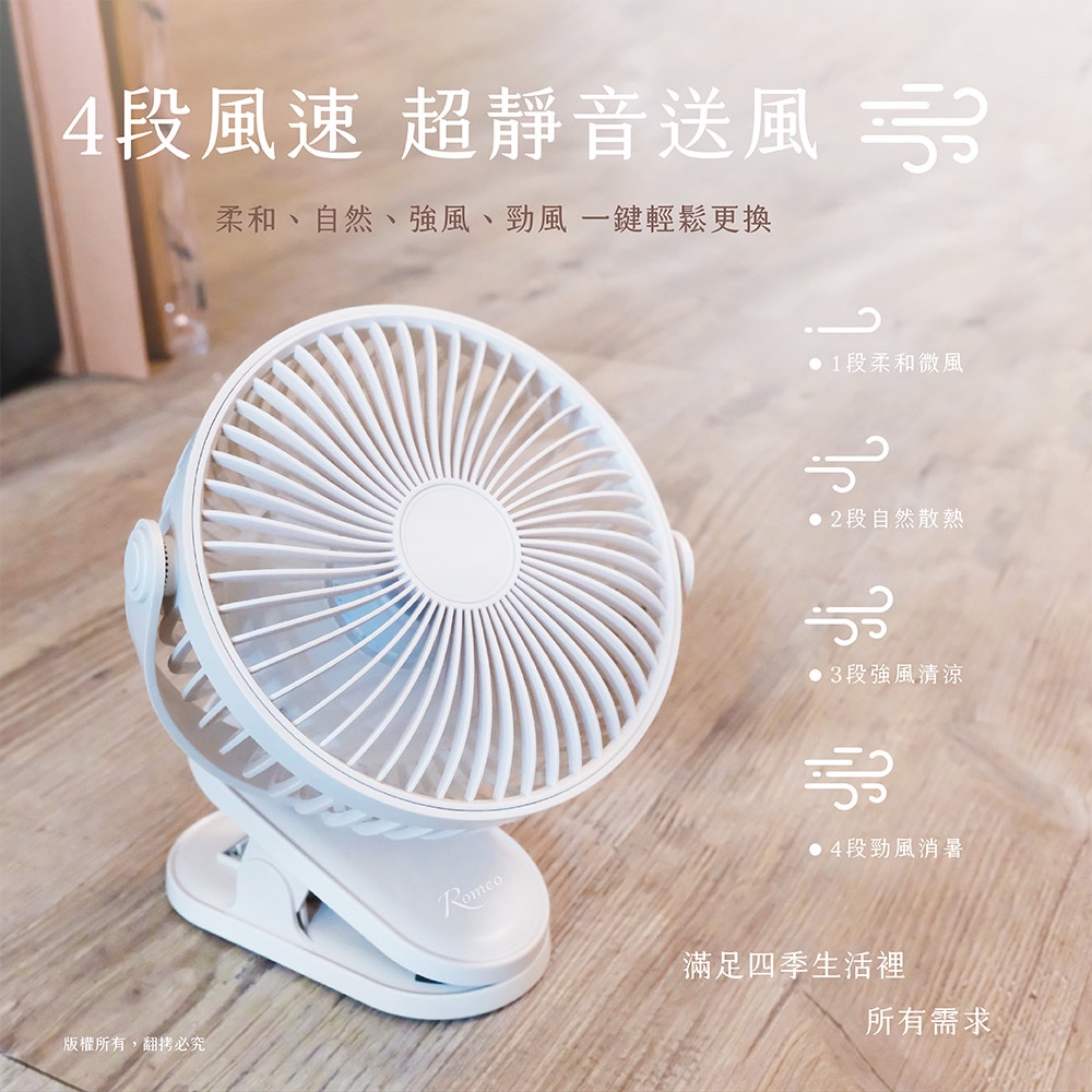 【羅蜜歐 ROMEO】 USB充電式夜燈桌夾扇, , large