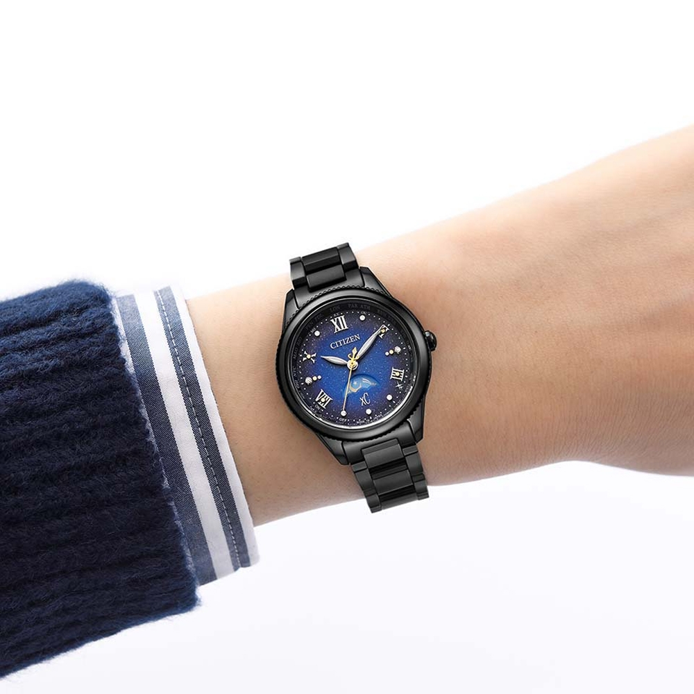 CITIZEN 星辰 XC 夜川月 限量 超級鈦 日月顯示 光動能電波女錶 EE1007-75L, , large