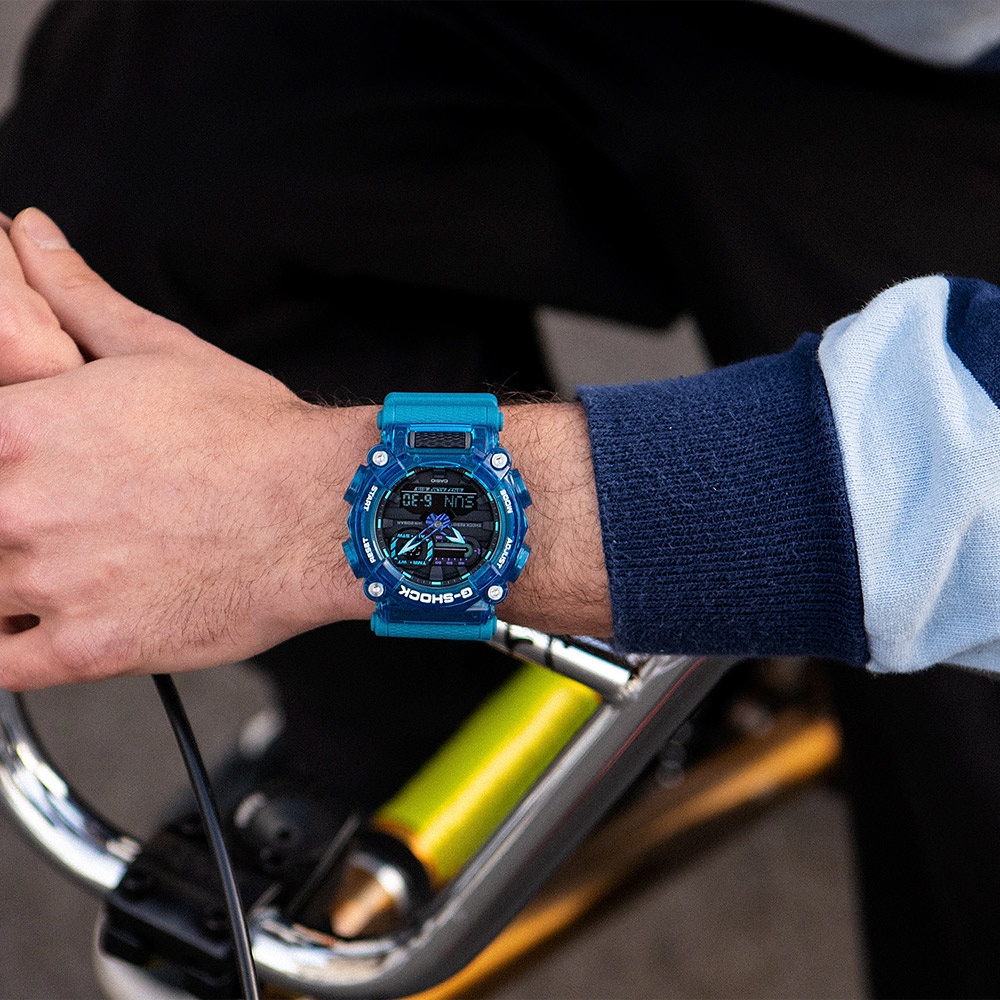 CASIO 卡西歐 G-SHOCK 炫彩音浪 工業風雙顯手錶-科技藍 GA-900SKL-2A, , large