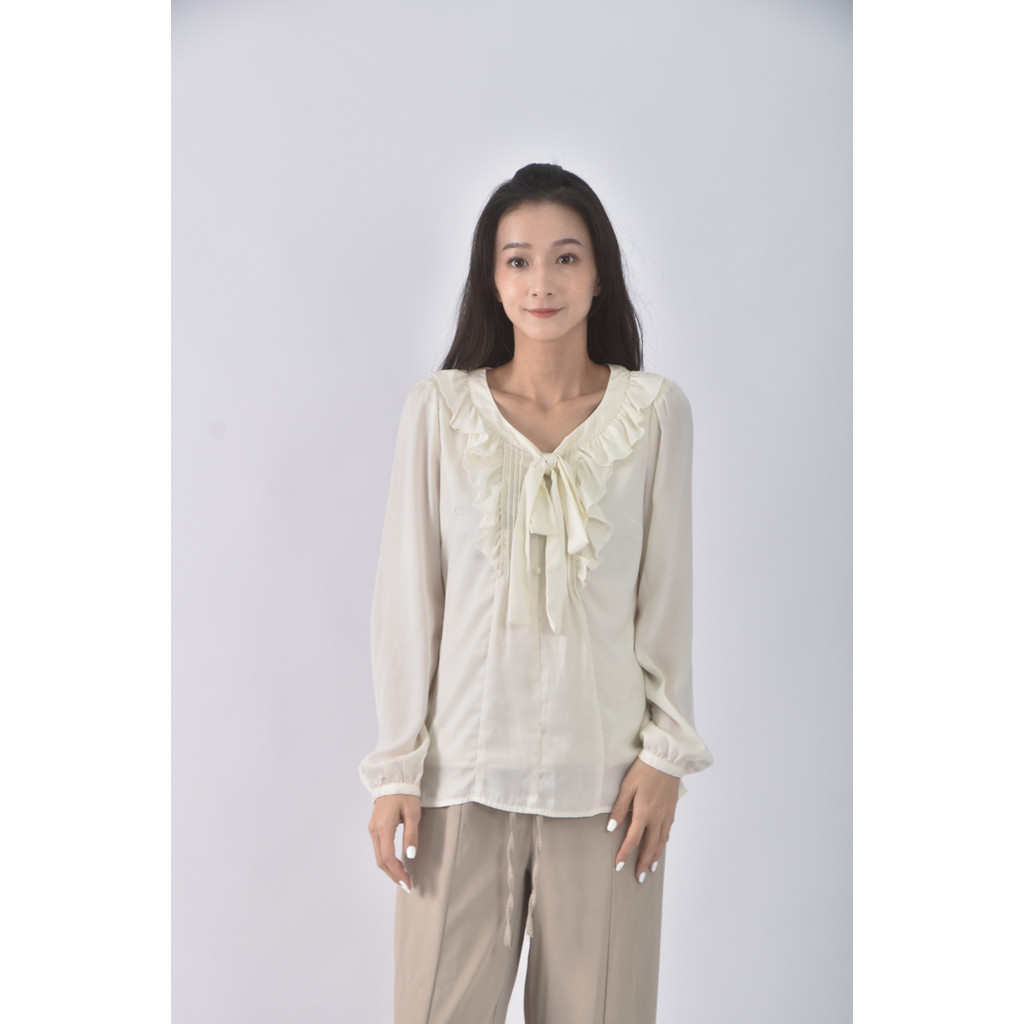 (M) cecil mcbee蝴蝶結白色長袖上衣二手衣