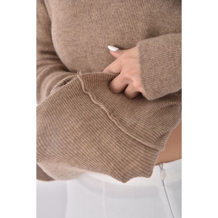 (M) manhattan質感圓領棕色長袖上衣二手衣, , large