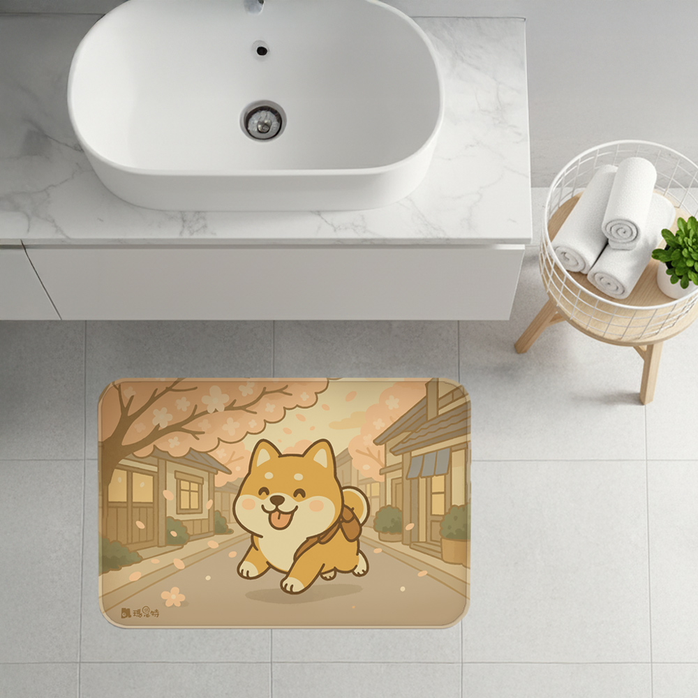 【怪獸】瑪思特 軟式珪藻土吸水地墊 萌犬系列 (60x40cm) - 櫻花柴, , large