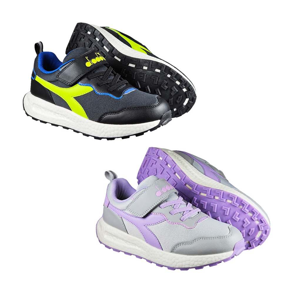 DIADORA迪亞多那 大童時尚運動鞋 童運動鞋 童鞋 寬楦 透氣 保護後跟 吸震 減壓 健康鞋墊 緩震 黑綠 灰紫, , large