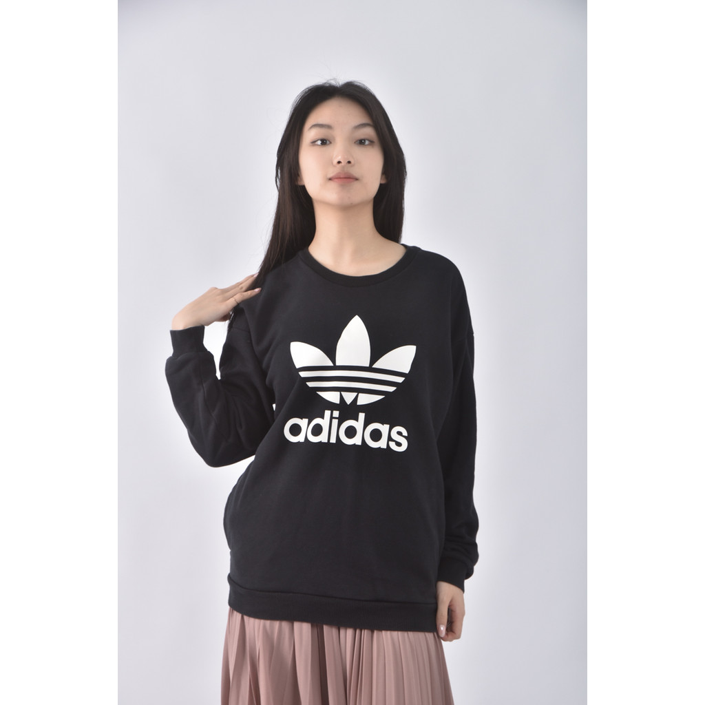(L) adidas運動棉質圓領黑色長袖上衣二手衣, , large