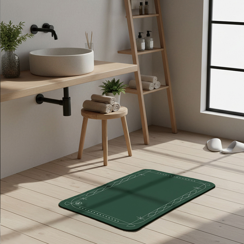 【Monster】 Soft Diatomaceous Earth Absorbent Mat – Border Series (60x40cm) – Green Border, , large