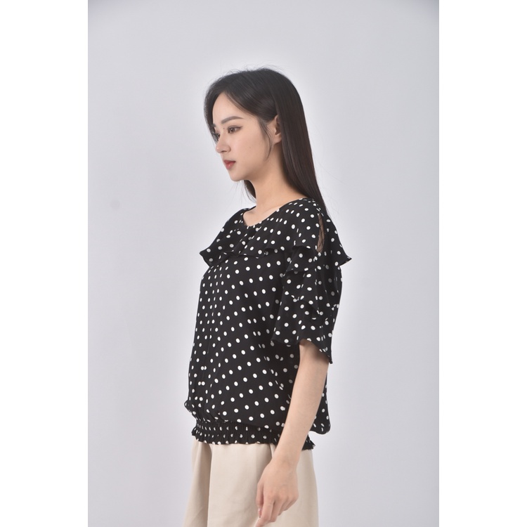 (S) etaris stago點點黑色短袖上衣二手衣, , large