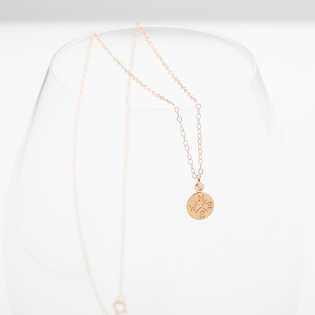 【Angel & Me】Good Luck Compass s925 sterling silver 18k Rose Gold plated necklace, , large