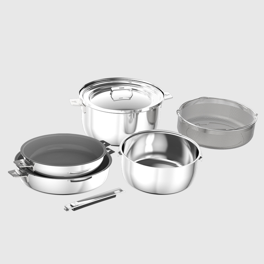 THANKFUL Cook's Steel Good Pot Series - Ceramic Frying Pan + Soup Pot Versatile Set (Includes 1 Detachable Handle + 1 Shared Soup Pot Lid 24cm)