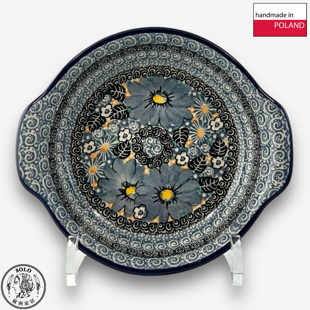 【SOLO Vintage】CA Polish Pottery 18.5cm Baking Dish Night Whispers and Blue Flowers Series Made in Poland, , large