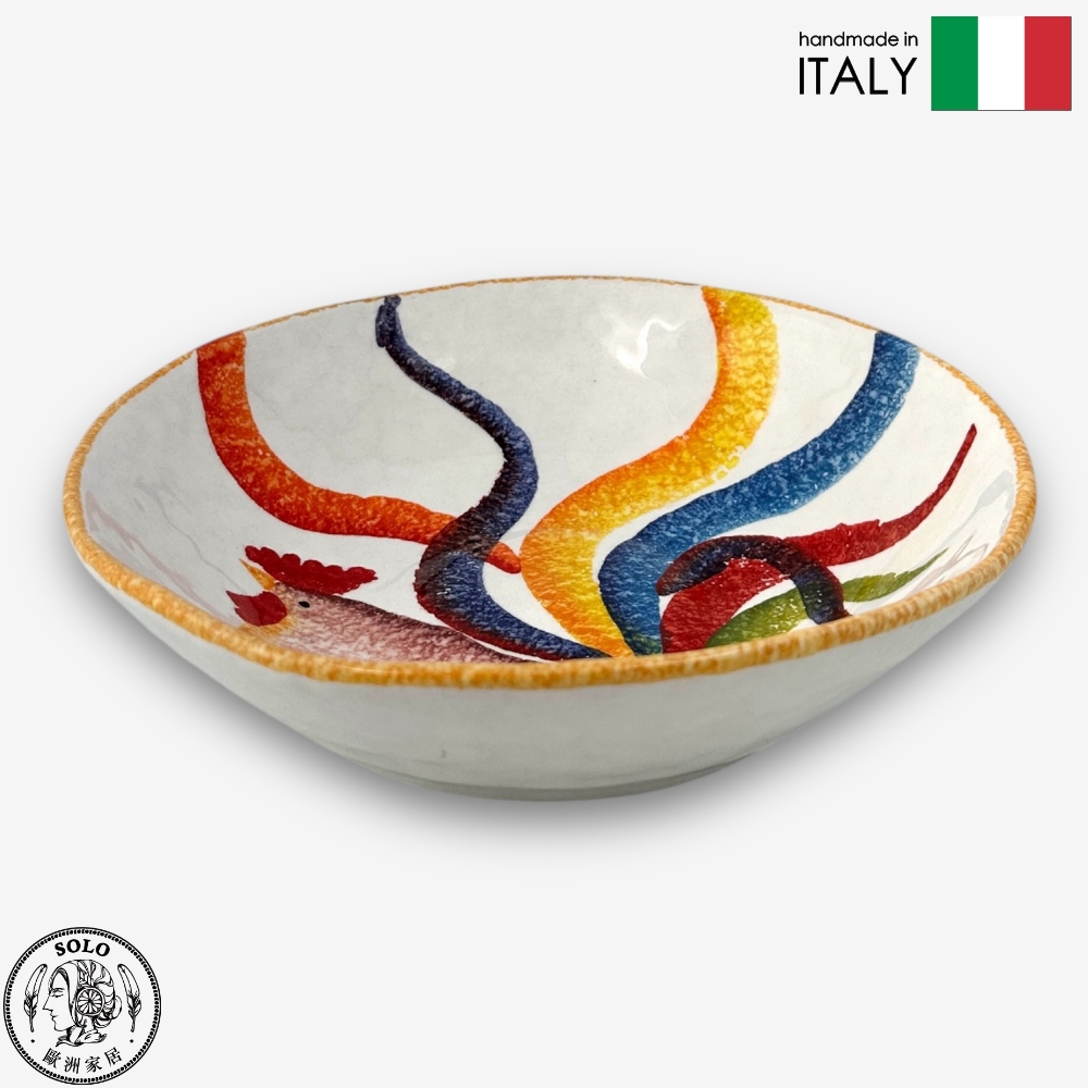 【SOLO Vintage】Modigliani Italian Pottery 19cm Pasta Plate Deep Round Plate Soup Plate BNG Lucky Rooster Series