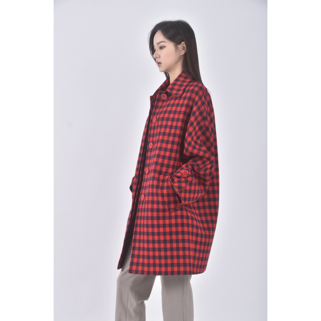 (M) united colors of benetton質感格紋紅色外套二手衣, , large