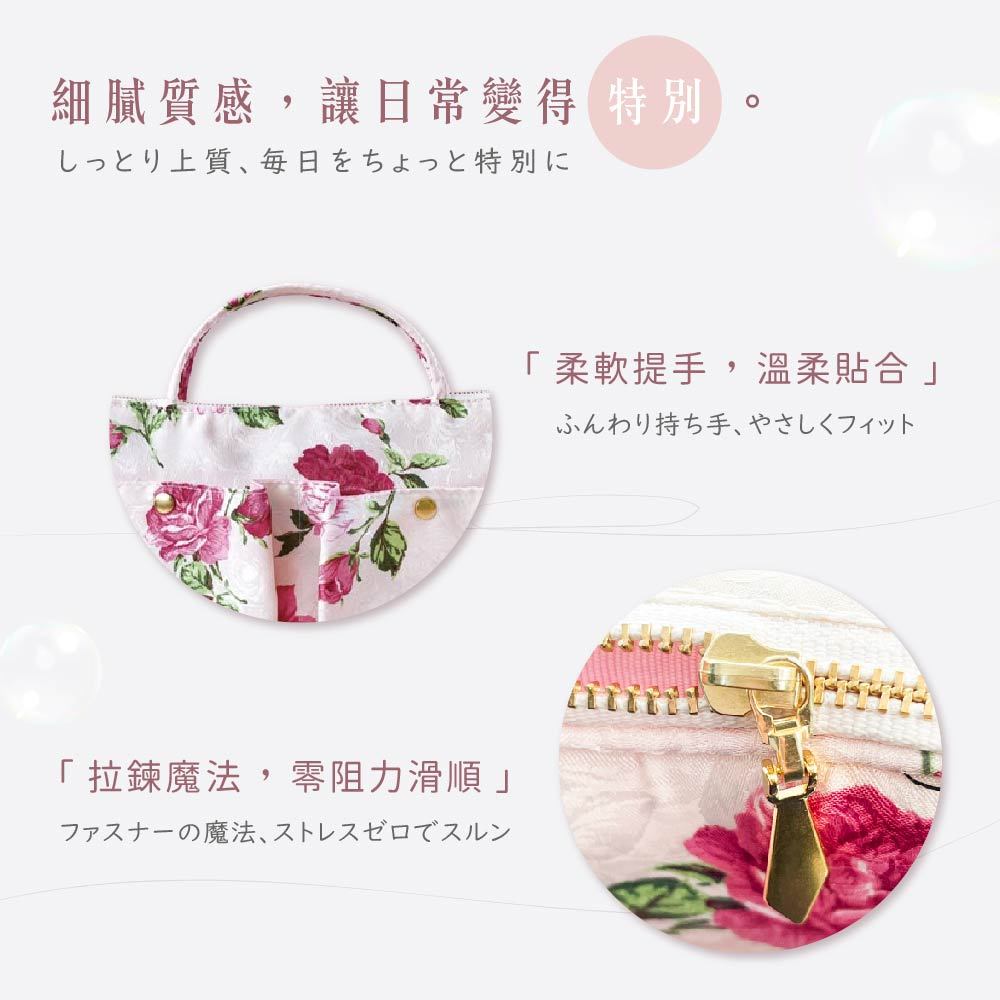 日本製 【Passage Bois】玫瑰 雙層拉鍊雙口袋抗菌手提袋, , large