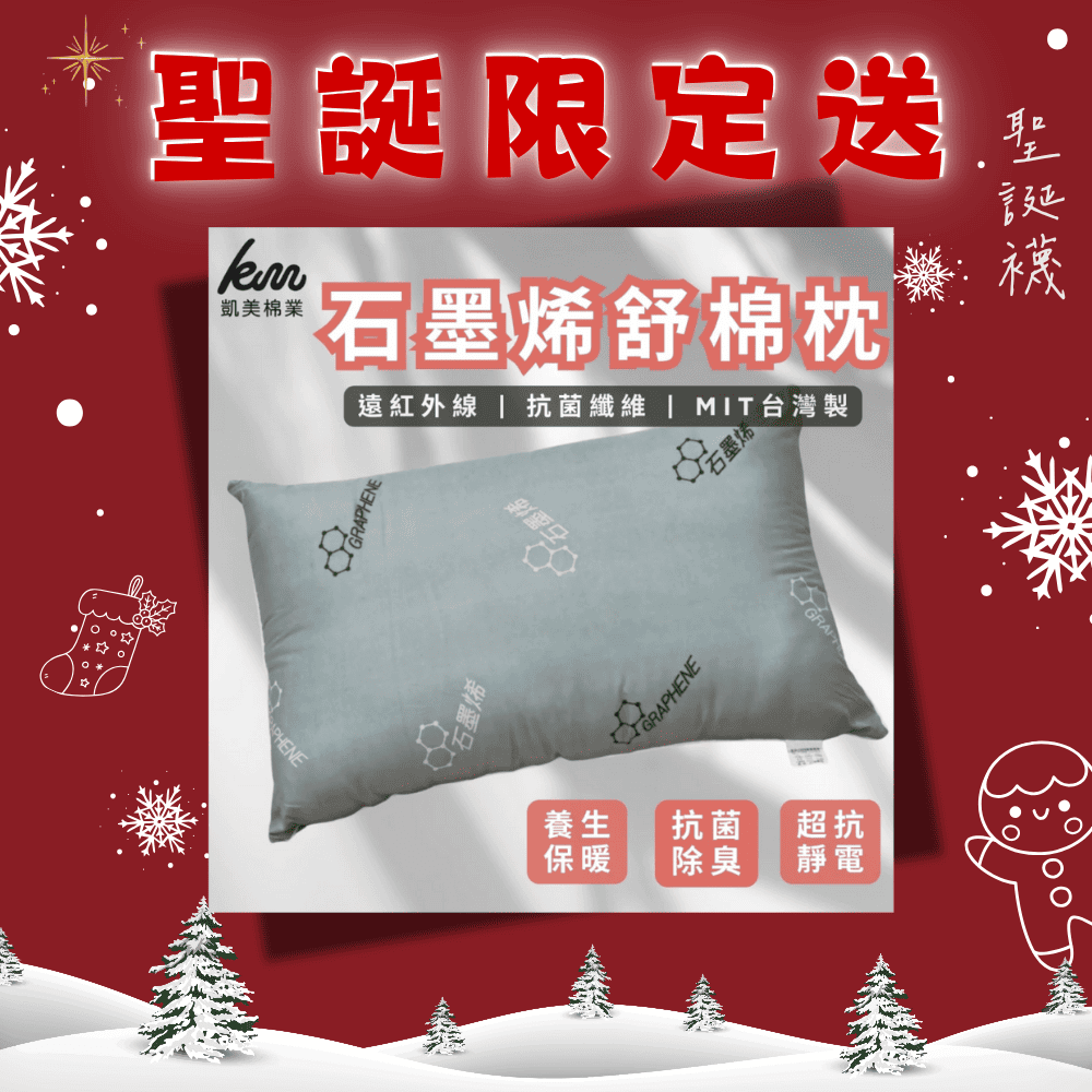 [凱美棉業] 🔥聖誕限定送🔥  單入組 MIT台灣製 石墨烯舒眠枕 抗菌除臭 防蟎抗菌 透氣枕頭, , large