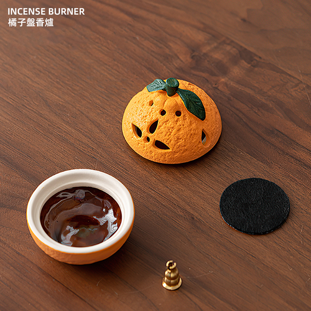 【上手家居】橘子盤香爐 橘子(香爐/小香爐/香爐陶瓷/薰香爐/焚香爐), , large