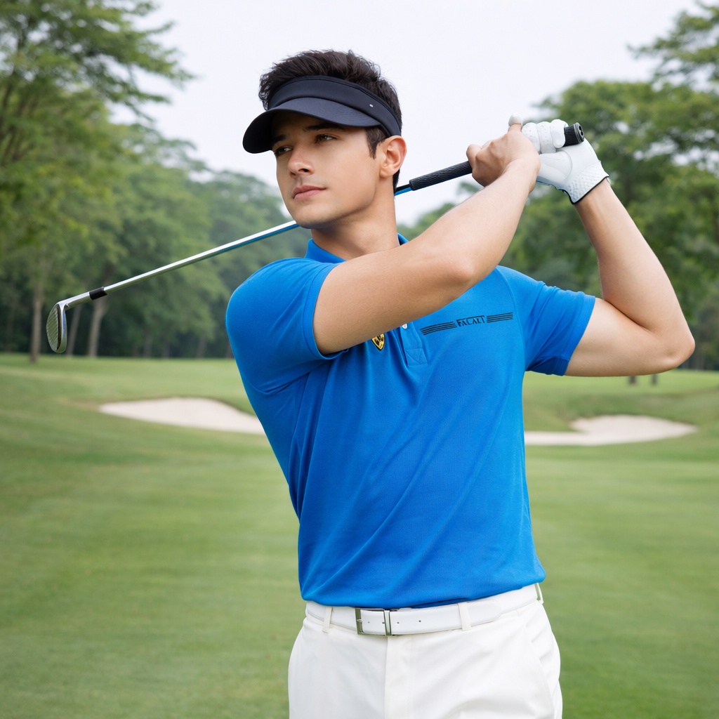 【FALALI】Short-sleeved cooling polo shirt - Men's (hole blue) , , large