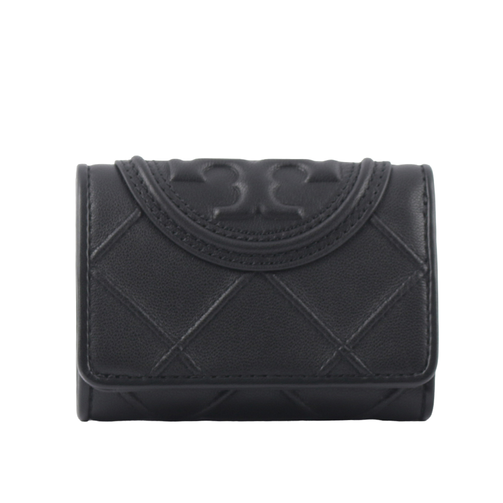 TORY BURCH Fleming 縫線納帕皮革小款三折短夾/黑色