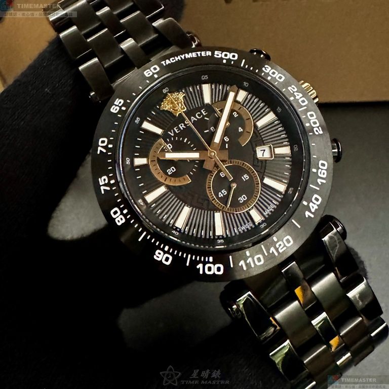 [星晴錶業]VERSACE手錶,46mm,VS11833黑色錶面黑錶殼深黑色精鋼錶帶款, , large