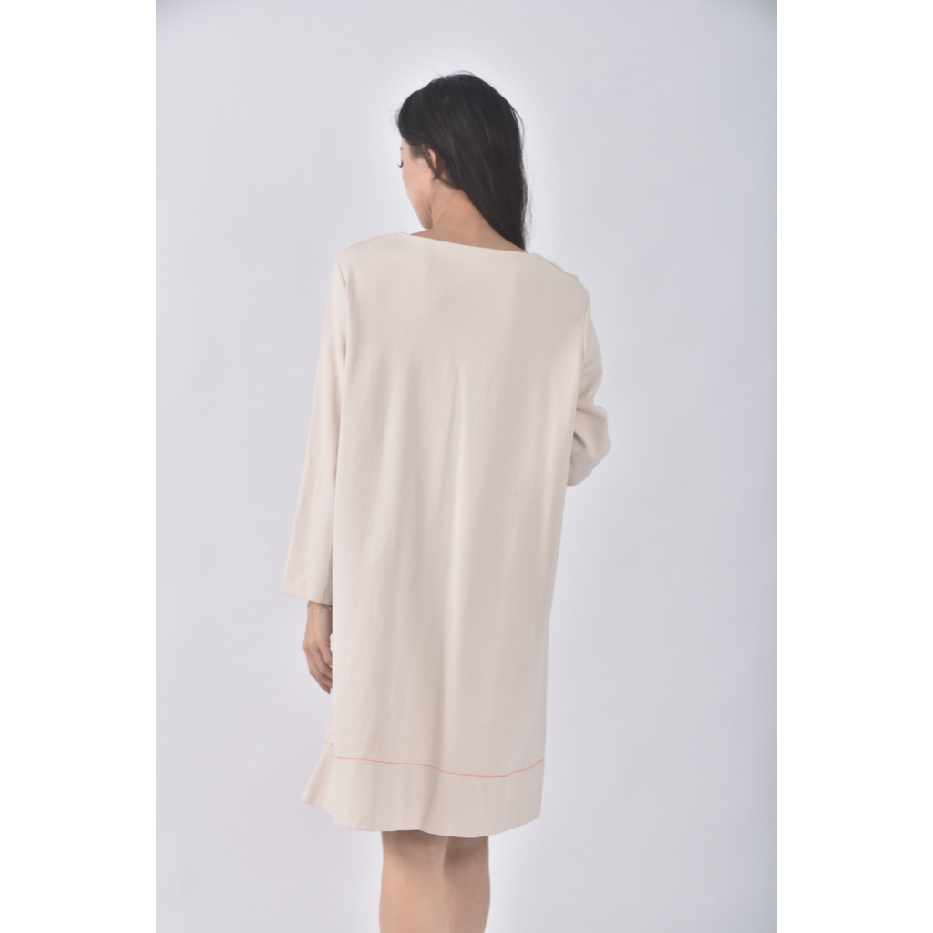 (M) cos質感棉質圓領杏色洋裝二手衣, , large