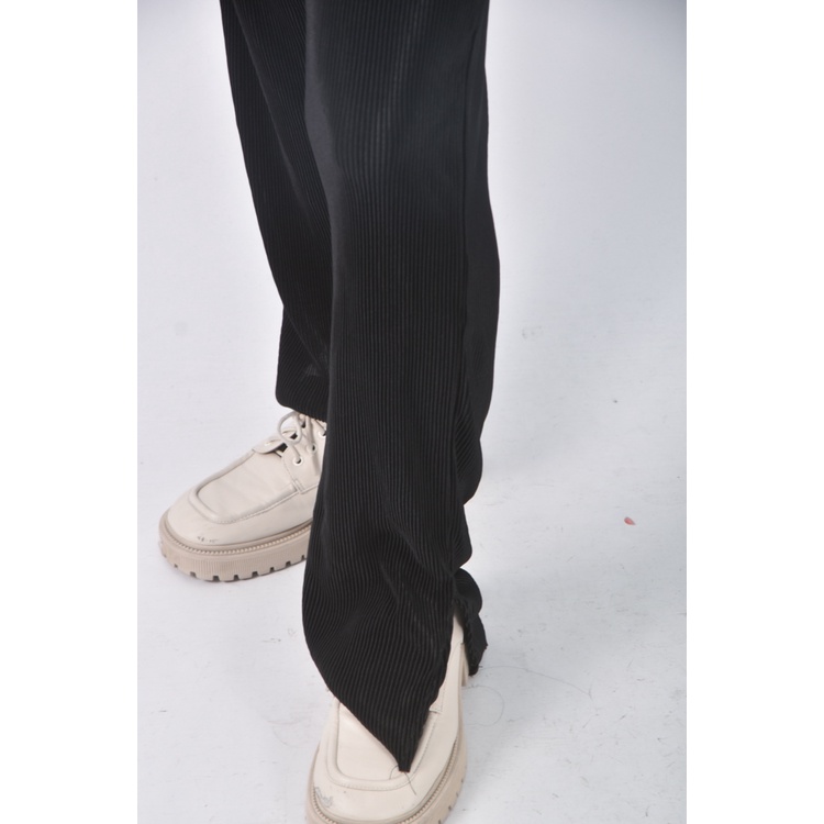 (M) wear to eat高腰皺摺黑色長褲二手衣, , large