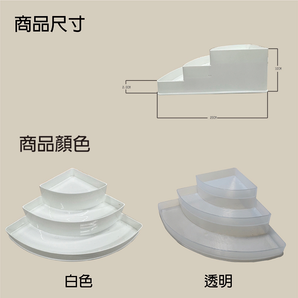 金德恩 GS MALL 台灣製造 一入白色 扇形角落置罐架 口紅架 收納架 扇形收納架 角落架 化妝品收納盒 角落盒 角落置物架 扇形角落, , large