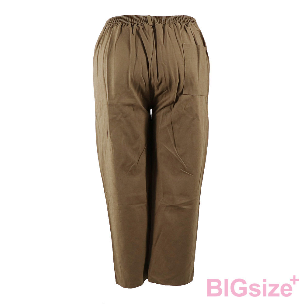 特大尺碼-版型偏大 女款 高腰 直筒 休閒褲-黑/棕-0104075, , large