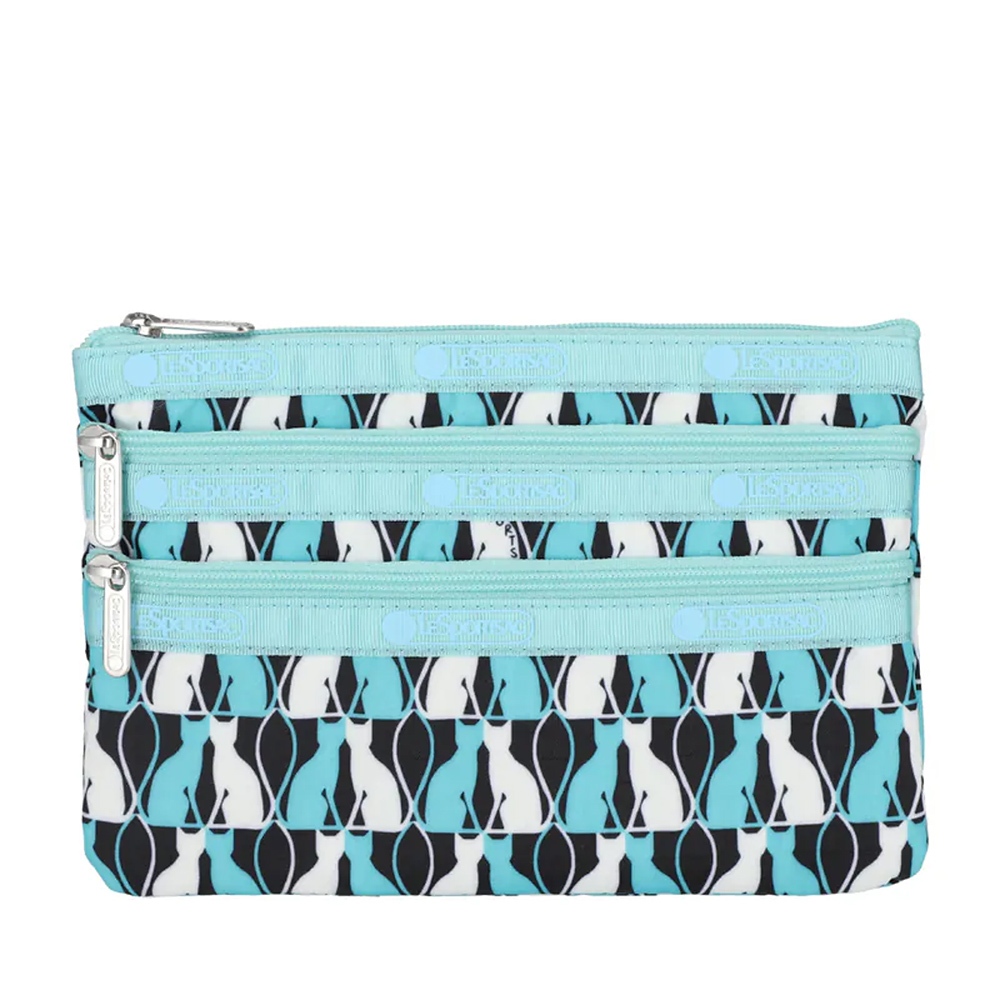 |快速出貨|Lesportsac 3-zip Cosmetic 三層拉鍊化妝包 - 鏡中貓影, , large