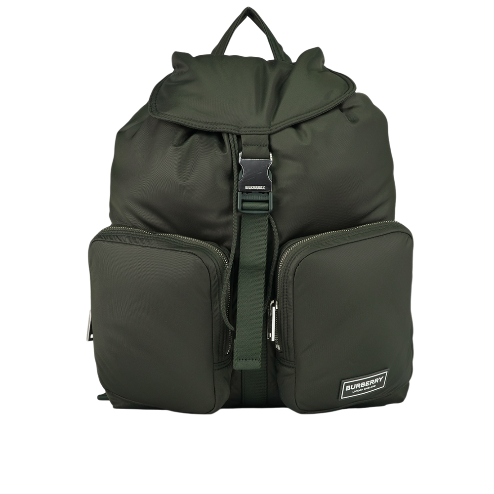 BURBERRY Rucksack 白色方形標誌中型軍旅後背包/暗土色, , large