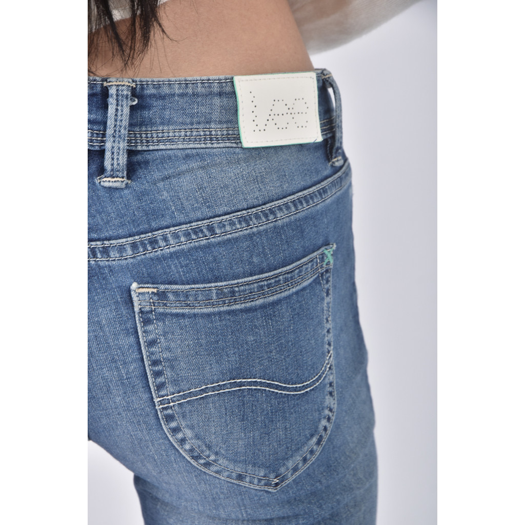 (S) jade fusion denim丹寧牛仔棉質刷破藍色綁帶長褲二手衣, , large