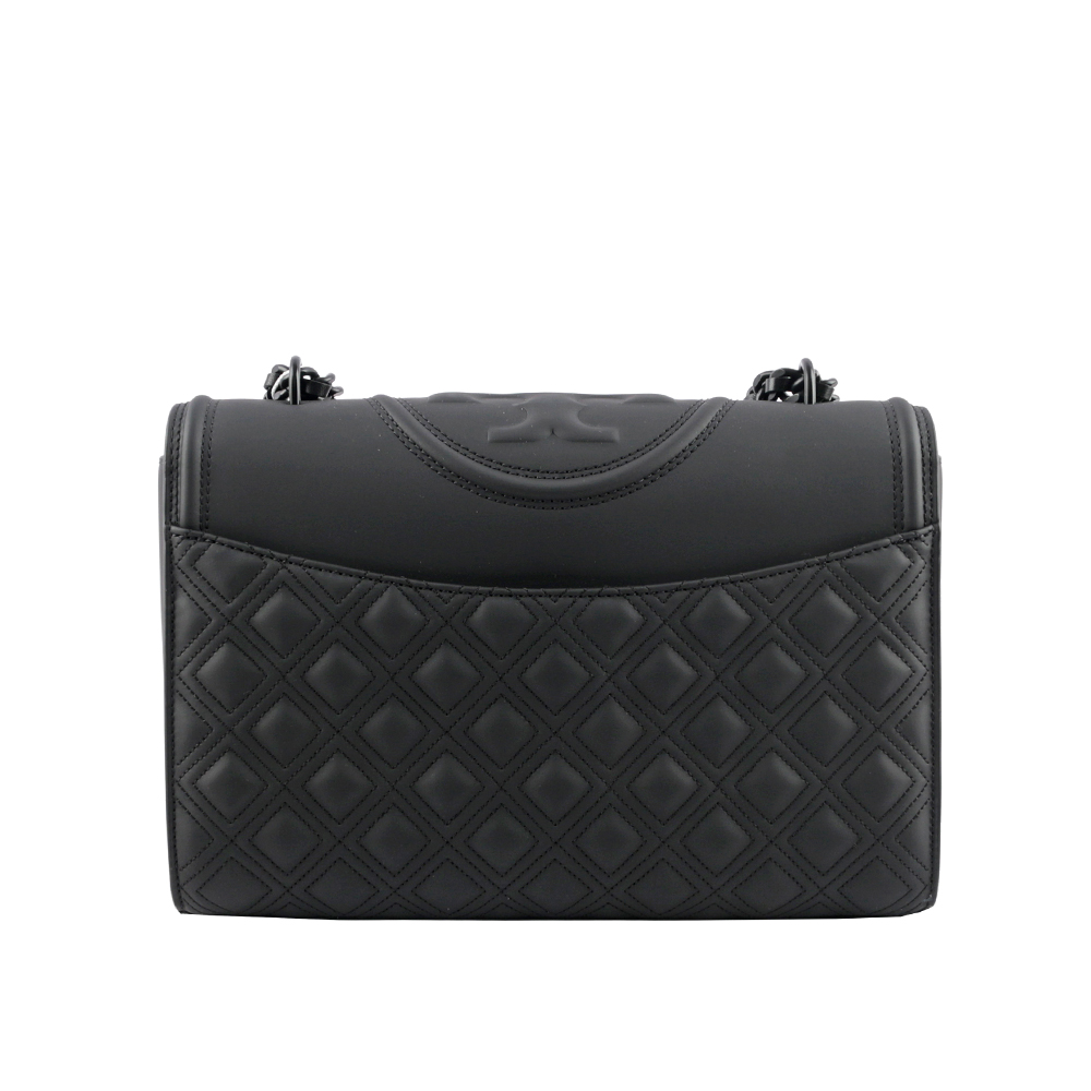 TORY BURCH Fleming Matte 縫線翻蓋流蘇二用包/黑色, , large