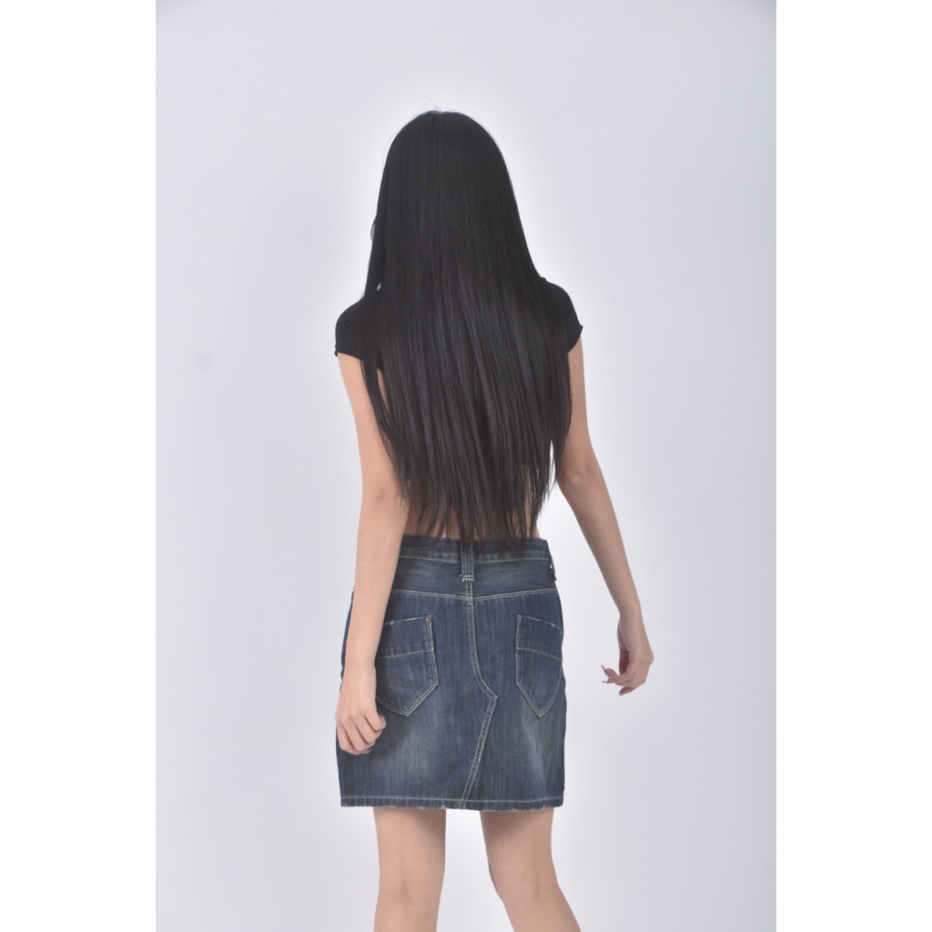 (M) net denim丹寧牛仔質感棉質藍色短裙二手衣, , large