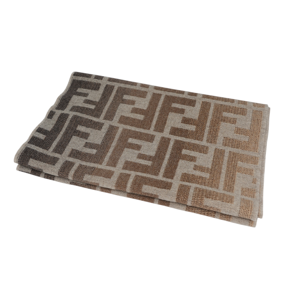 FENDI FF Logo 刷毛羊毛及喀什米爾流蘇圍巾/米棕色, , large