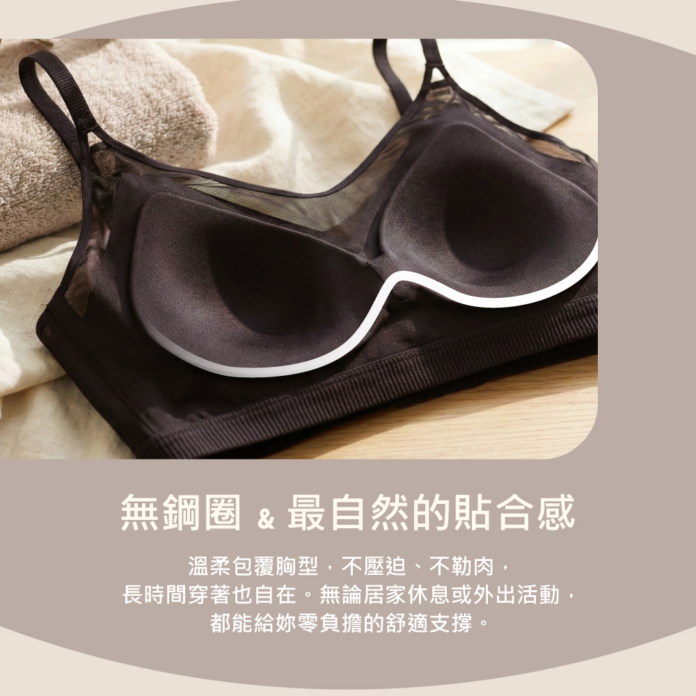 【伊柔EVEROY】偷心視角 無痕裸感無鋼圈內衣 M-2XL｜網紗微性感 W033-63 霧光黑, , large