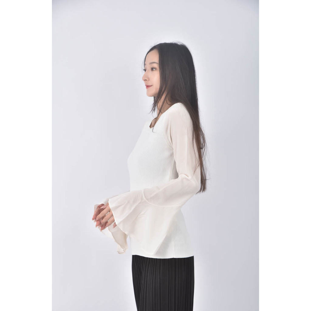(XS（含）以下) sandro羅紋圓領白色長袖上衣二手衣, , large