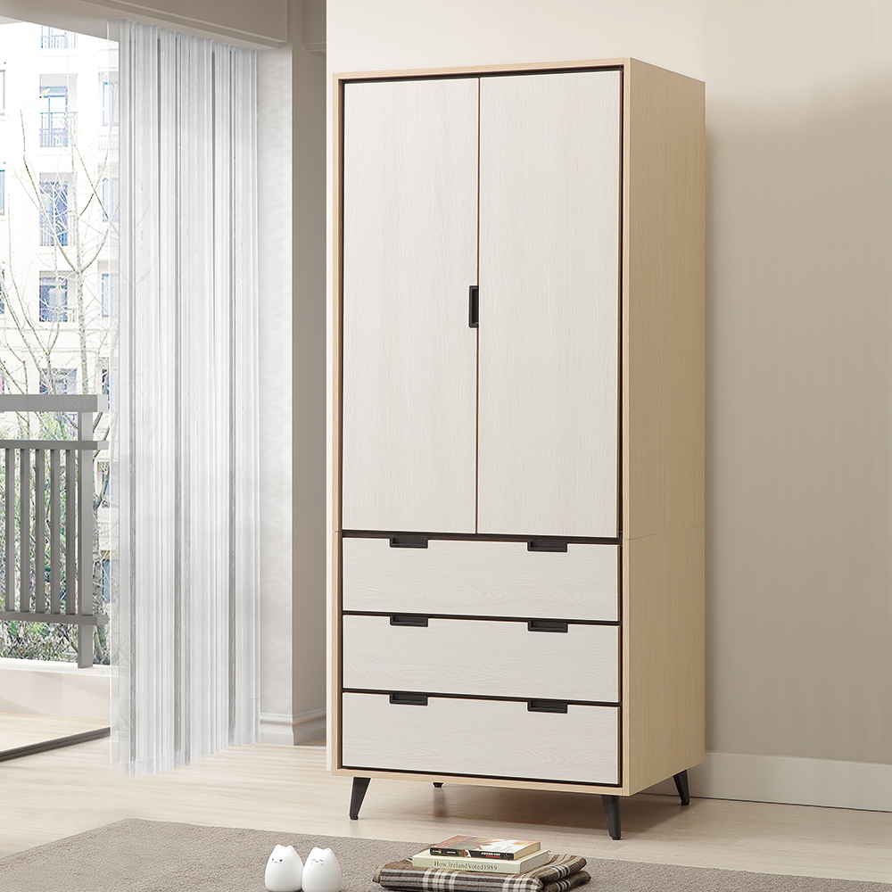 【唯熙傢俱】雷莎原木雙色3x7尺衣櫃, , large