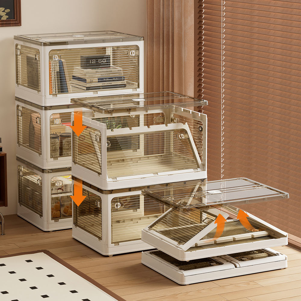 【AOTTO】45L升級加厚款五開門可疊加折疊收納箱5入組(AL-250), , large