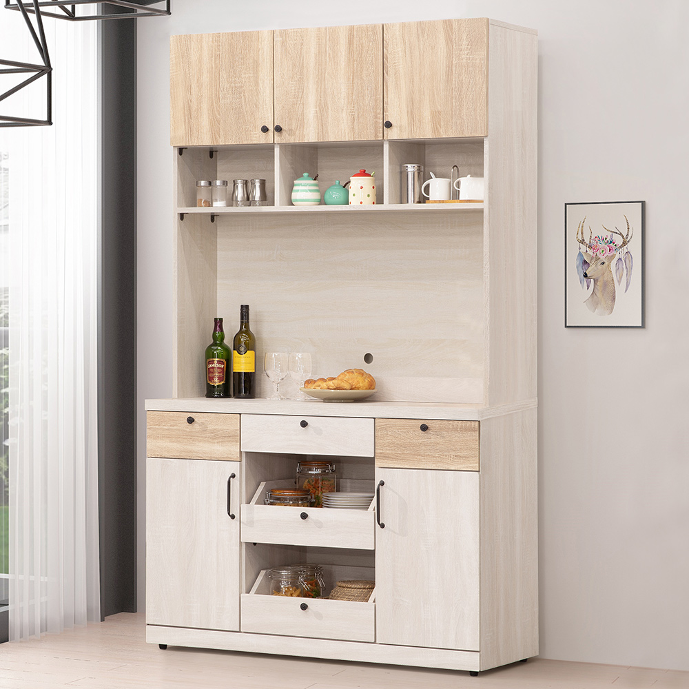 【Homelike】喜家居4尺高收納餐櫃-雪松雙色(2247), , large