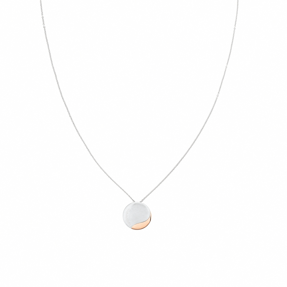 Calvin Klein CK Minimal Circular 圓雙色墜項鍊 母親節送禮-銀x玫瑰金 35000148, , large