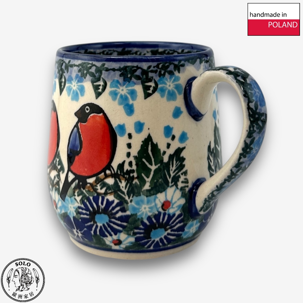 【SOLO Vintage】Cerraf Polish Pottery 320ml Mug Two Birds, Floral Whispers Series Made in Poland, , large