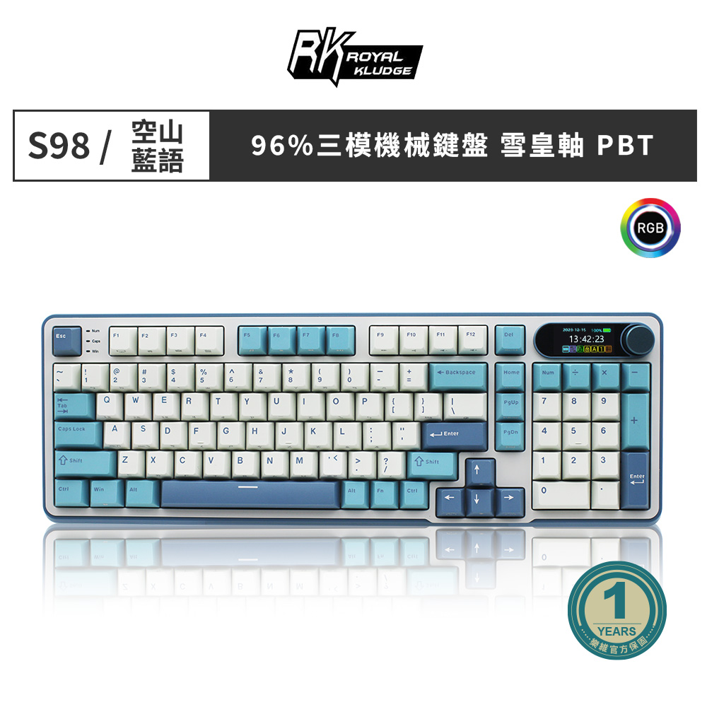 [樂維科技] RK S98 空山藍語配色 三模無線機械鍵盤 TOP結構 雪皇軸 PBT鍵帽 注音, , large