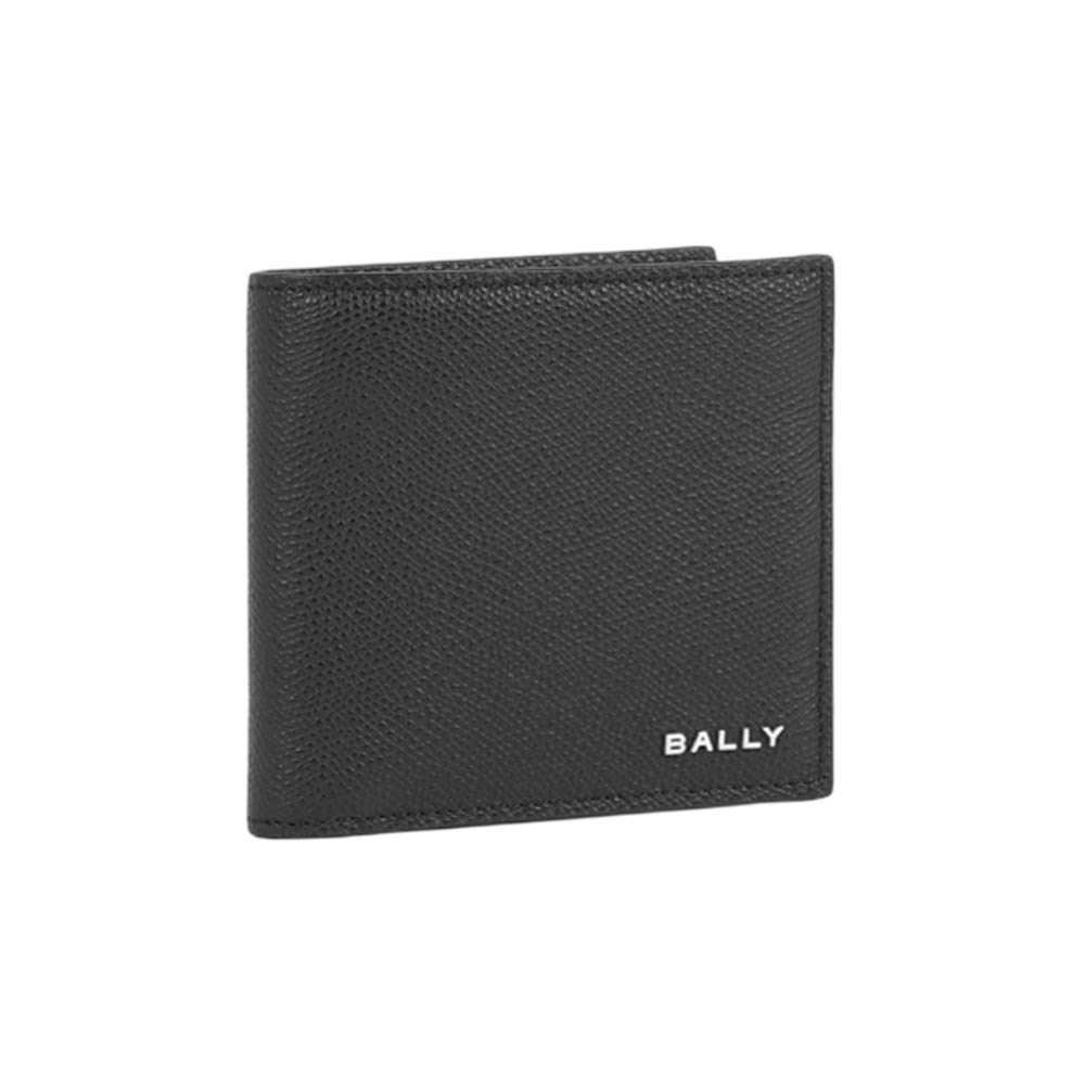 BALLY 銀字Logo 粒紋小牛皮對開8卡短夾(黑色), , large