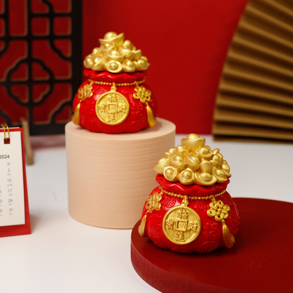 New Year Decoration &ndash; 3D Lucky Money Bag with Lid &ndash; Bring in Wealth and Fortune &ndash; Can Fill with Rice, Candy, or Money &ndash; Perfect for Store Opening Gift or Housewarming, , large