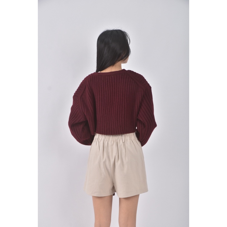 (F) 【智恩私服】eleven質感修身短版酒紅色罩衫二手衣, , large