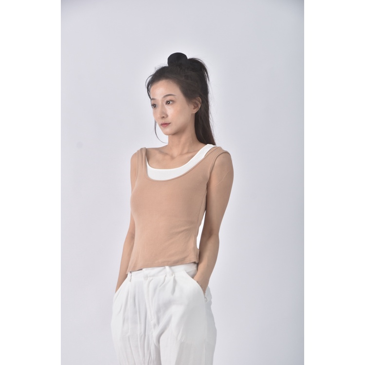 (S) 【安于晴Charlene私服】yuyu質感假兩件棕色上衣二手衣, , large