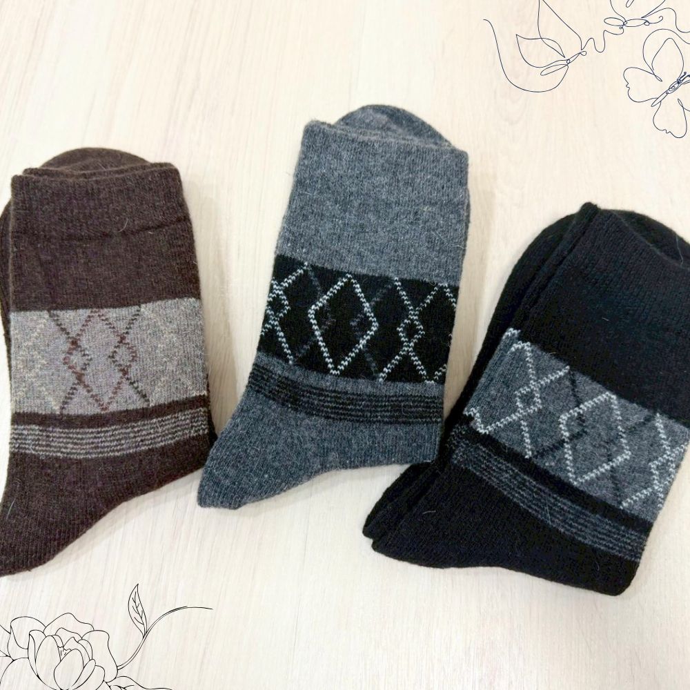 [Kaimi Cotton] 7-Pair Set – Random Colors – Winter Essential (Men’s) Premium Thermal Wool Socks – Cold-Proof / Warm / Long Winter Socks – Argyle Design, , large