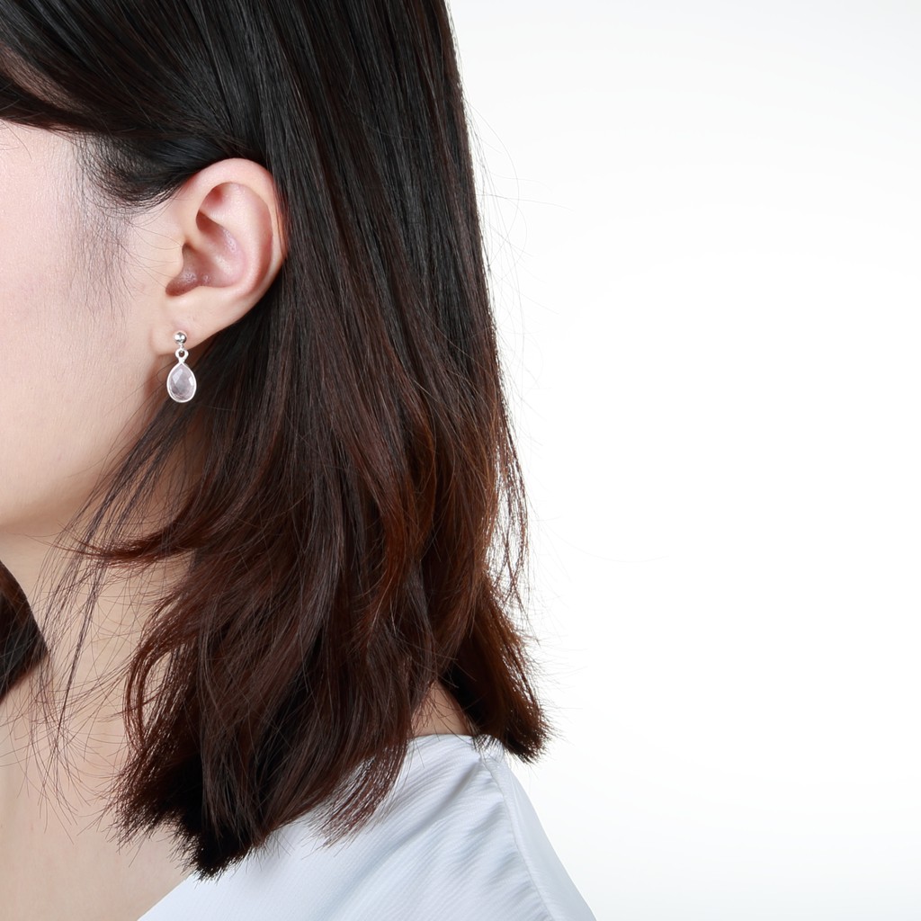 【Angel & Me】圓珠 水滴 粉晶 一對 s925 純銀 耳環 耳夾 情人節, , large