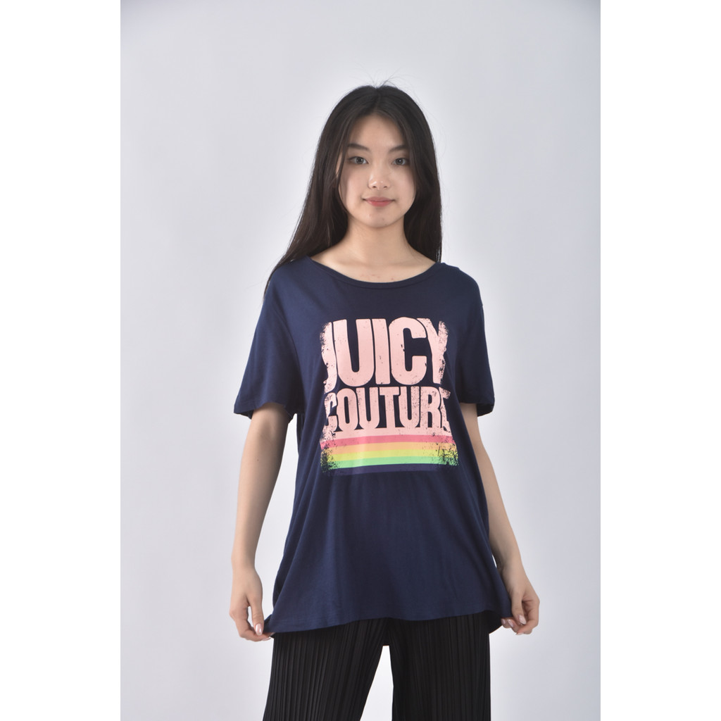 (L) juicy couture棉質文字藍色短袖上衣二手衣
