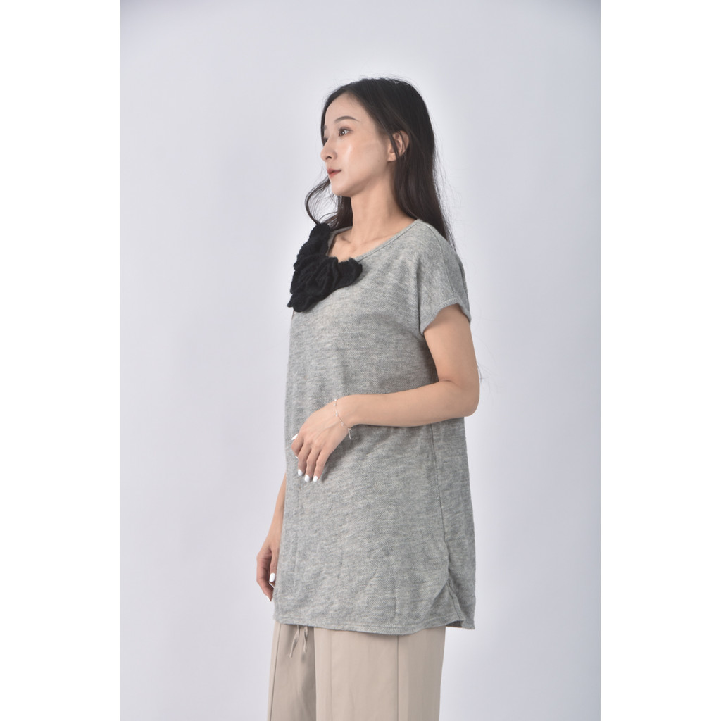 (XL) jenny shu質感圓領灰色短袖上衣二手衣, , large