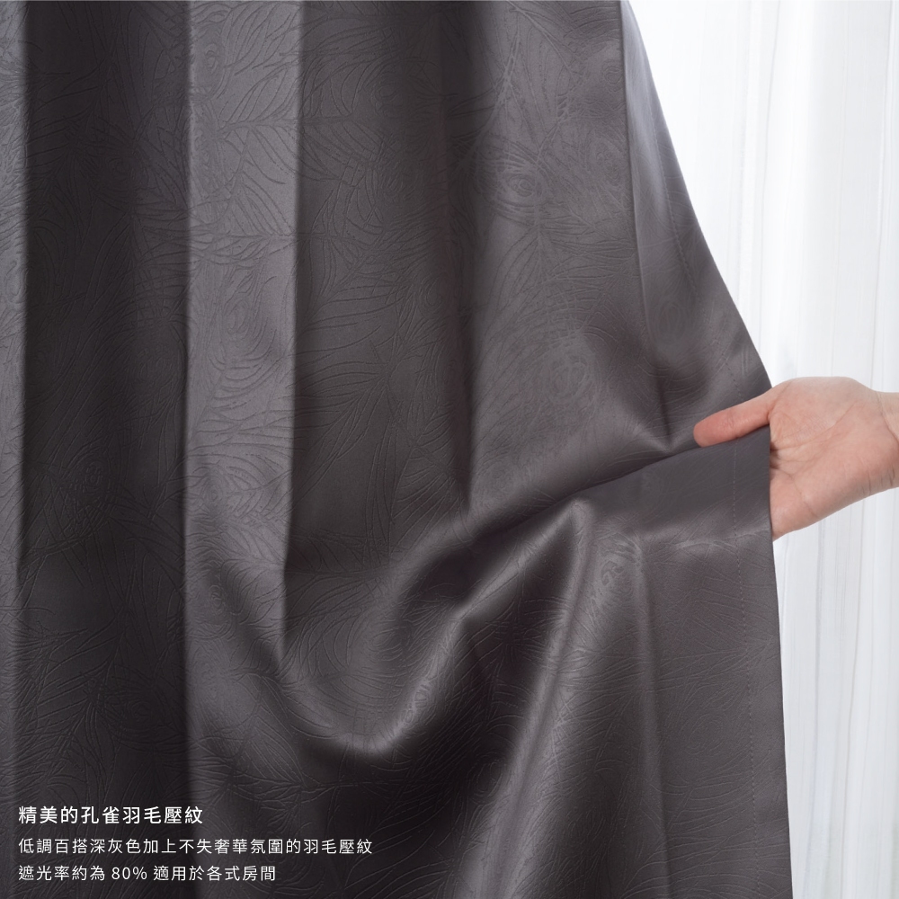 Ready-Made Curtains – Set of 2 Panels – "Phoenix Feather Flight" Design – Width 100cm, Height 165/210/240cm – Made in Taiwan – Pressed Flower Pattern – Dark Gray – Machine Washable ※免運※, , large
