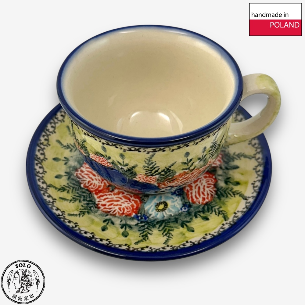 【SOLO Vintage】Cerraf Polish Pottery 200ml Coffee Cup + Saucer Set Song of Wildflowers Series Made in Poland, , large