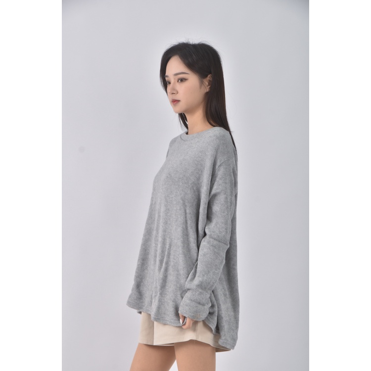 (XL) lain blue質感圓領灰色長袖上衣二手衣, , large